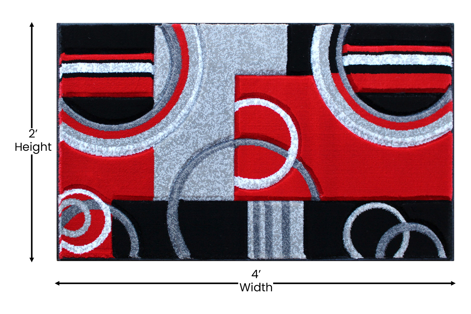 BLNK Audra Collection Geometric Abstract Olefin Area Rug with Jute Backing - Red, 2'W x 3'L