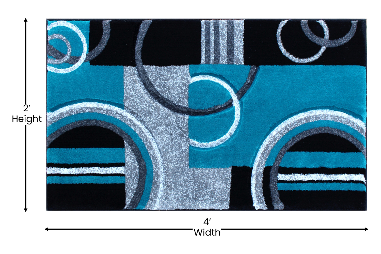 BLNK Audra Collection Geometric Abstract Olefin Area Rug with Jute Backing - Turquoise, 2'W x 3'L