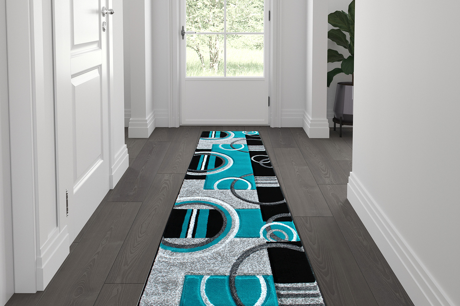 BLNK - Audra Collection Geometric Abstract Olefin Area Rug with Jute Backing
