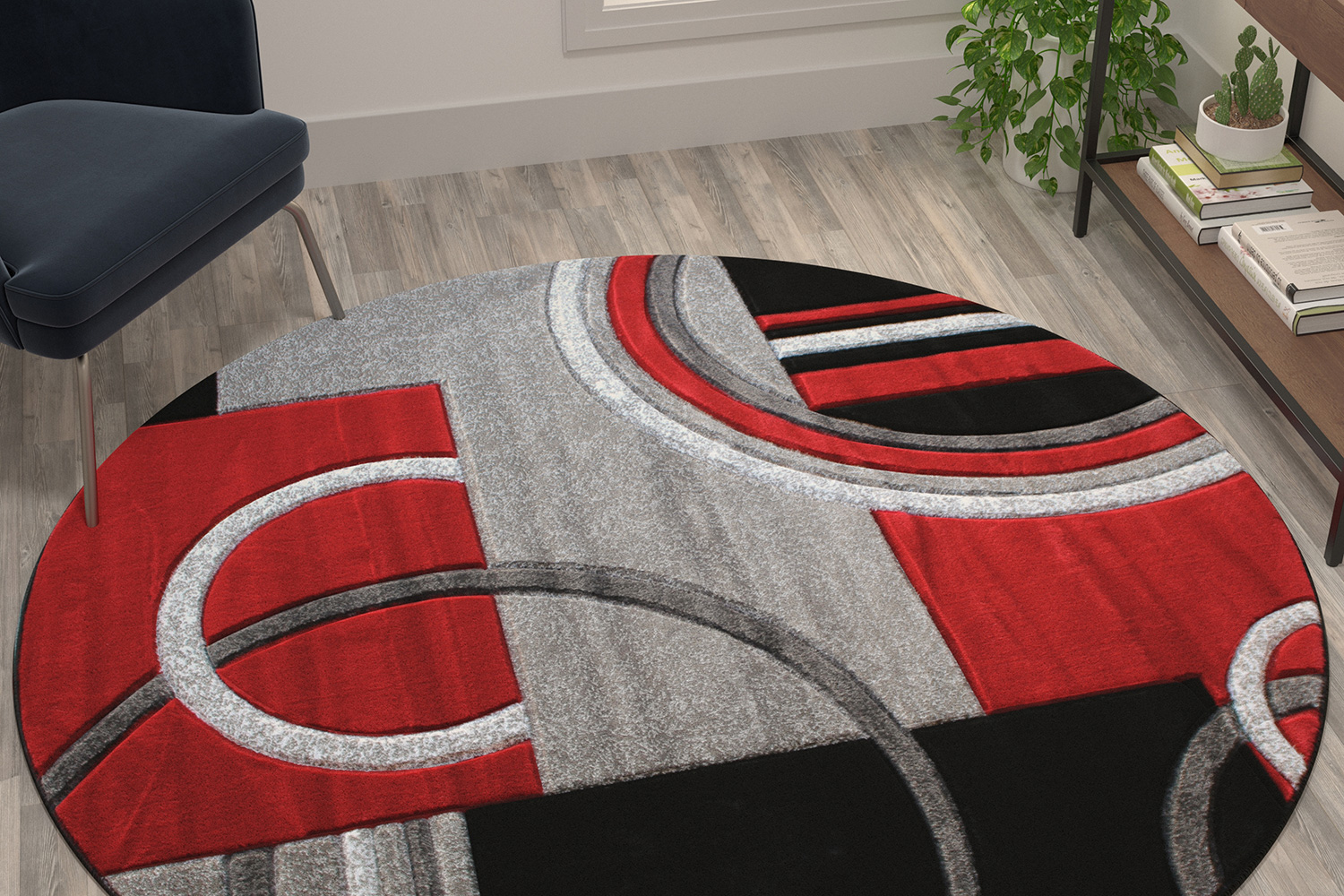 BLNK - Audra Collection Abstract Round Olefin Area Rug with Jute Backing