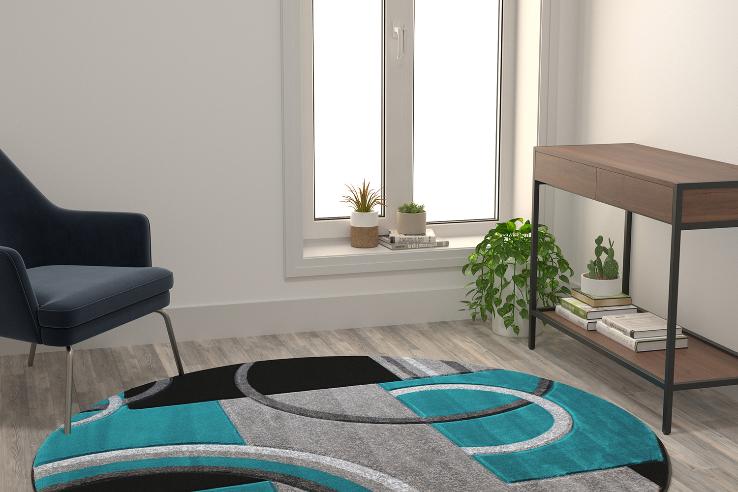 BLNK - Audra Collection Abstract Round Olefin Area Rug with Jute Backing