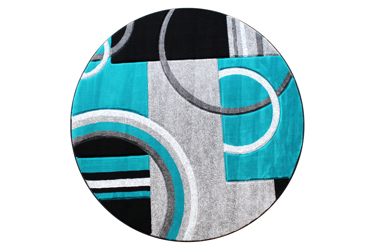 BLNK Audra Collection Abstract Round Olefin Area Rug with Jute Backing - Turquoise, 5'W x 5'L