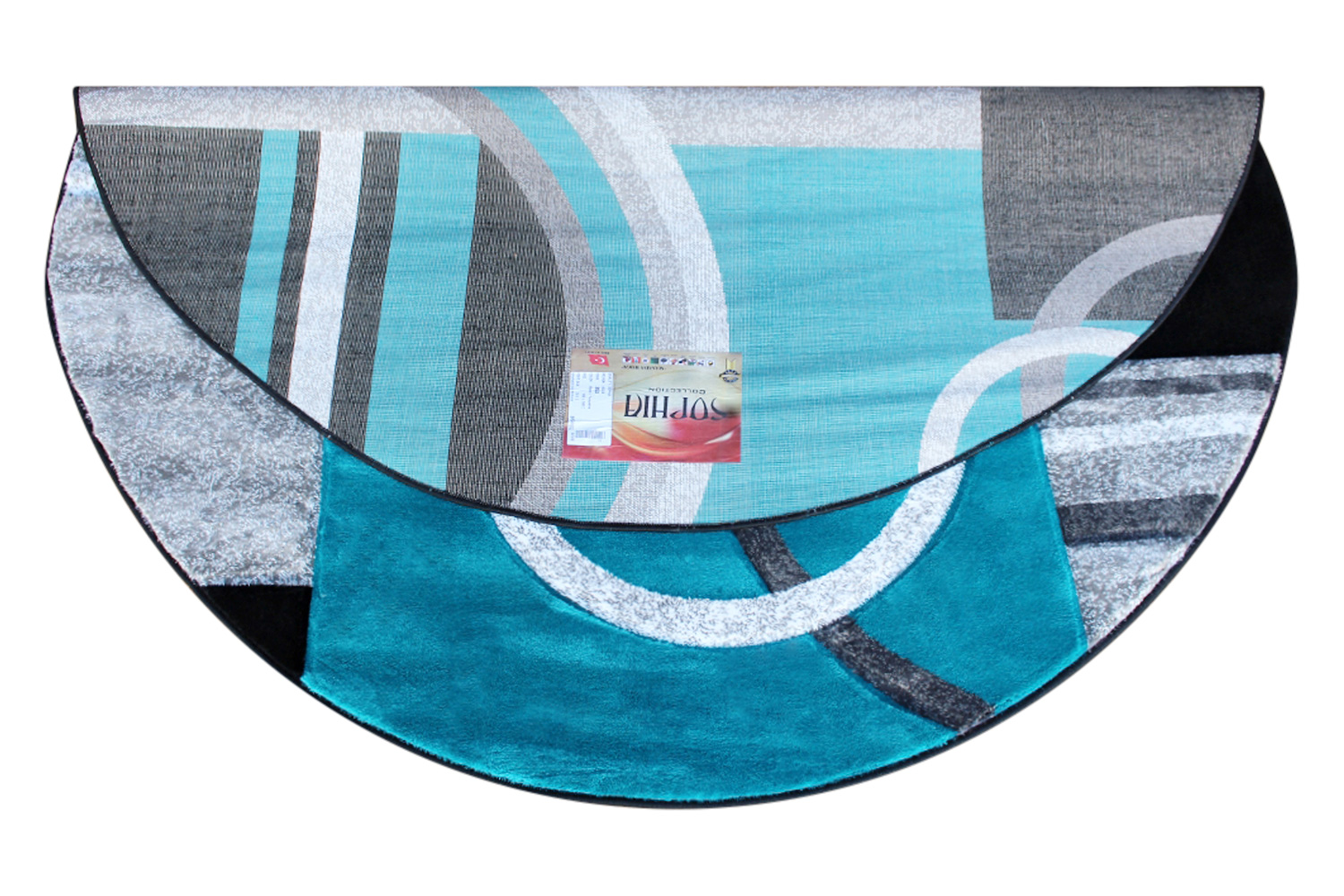 BLNK Audra Collection Abstract Round Olefin Area Rug with Jute Backing - Turquoise, 5'W x 5'L