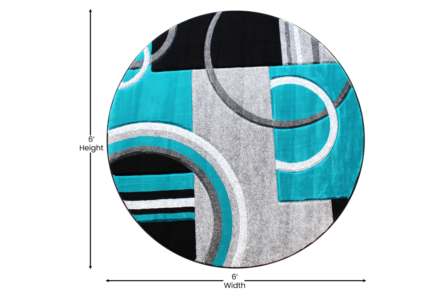 BLNK Audra Collection Abstract Round Olefin Area Rug with Jute Backing - Turquoise, 5'W x 5'L