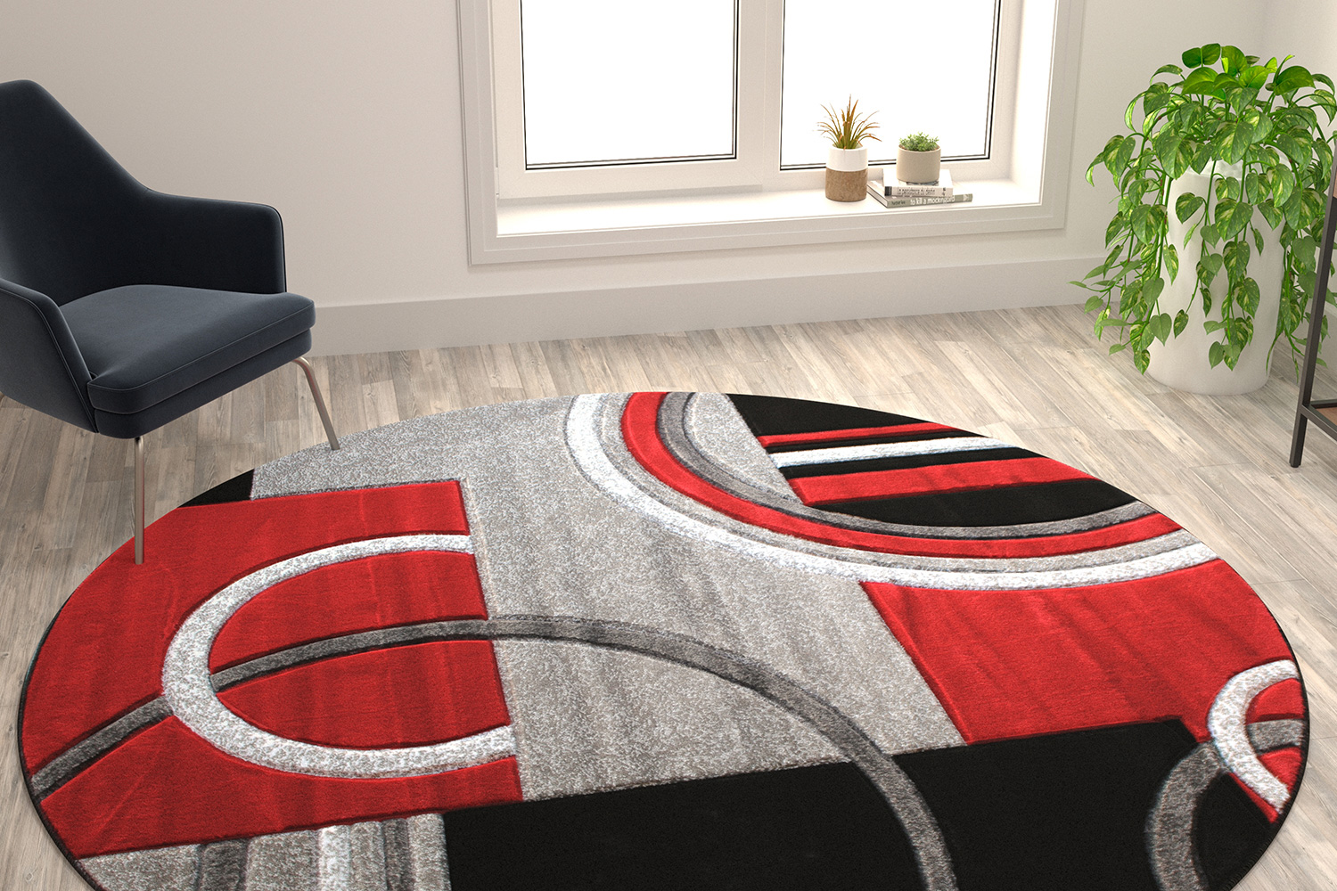 BLNK - Audra Collection Abstract Round Olefin Area Rug with Jute Backing