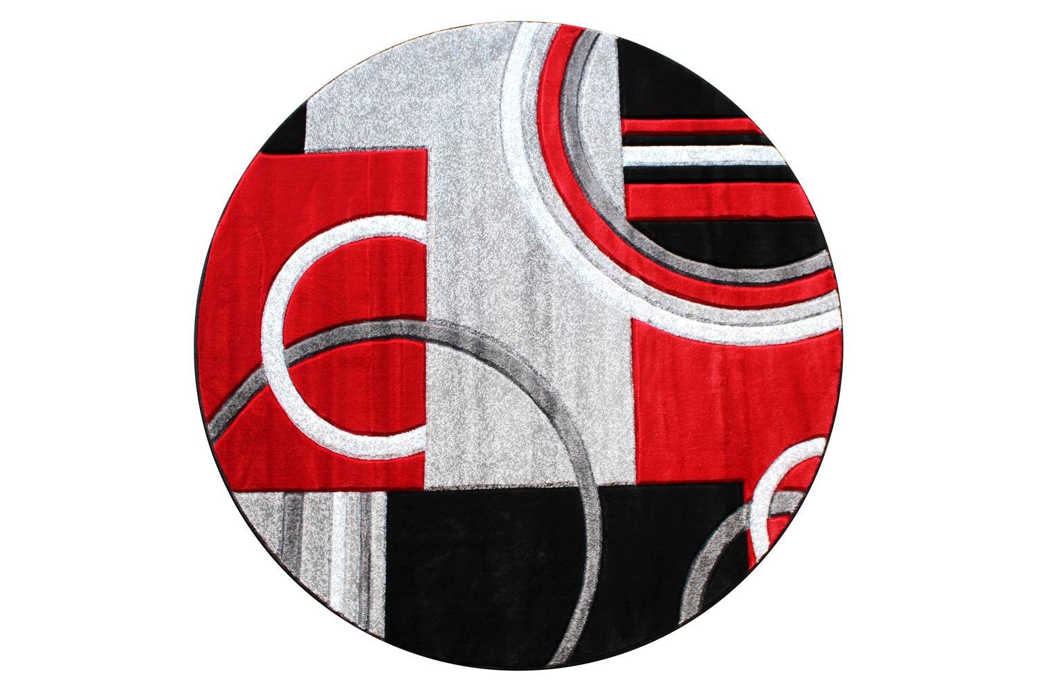 BLNK Audra Collection Abstract Round Olefin Area Rug with Jute Backing - Red, 8'W x 8'L