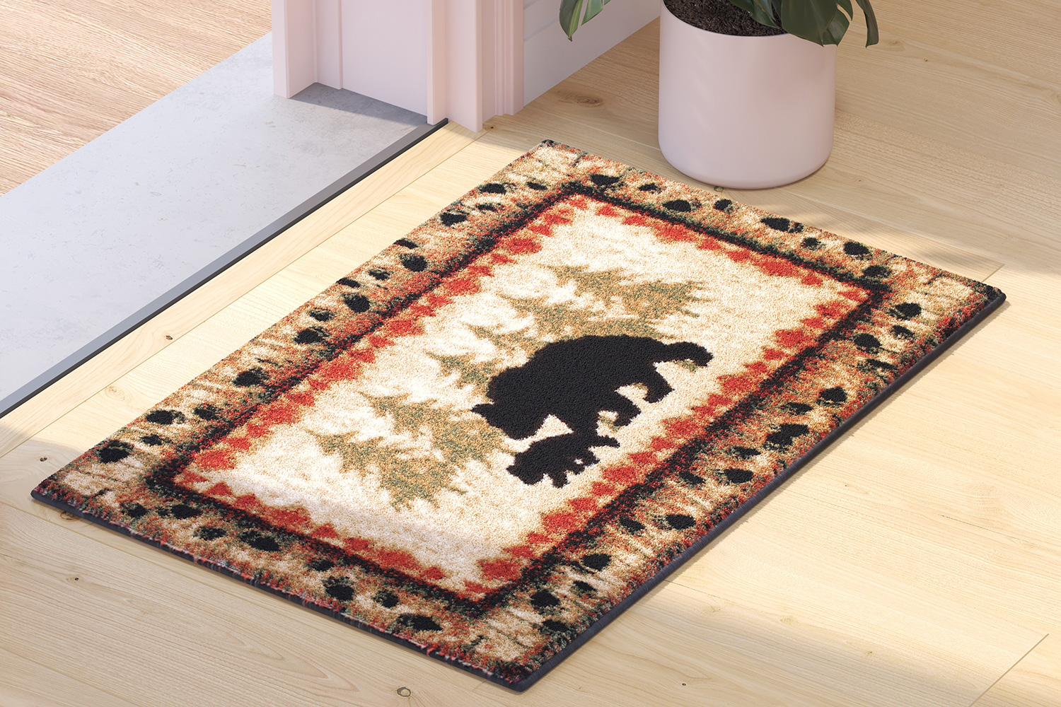 BLNK Ursus Collection Rustic Lodge Wandering Black Bear and Cub Area Rug with Jute Backing - 2'W x 3'L
