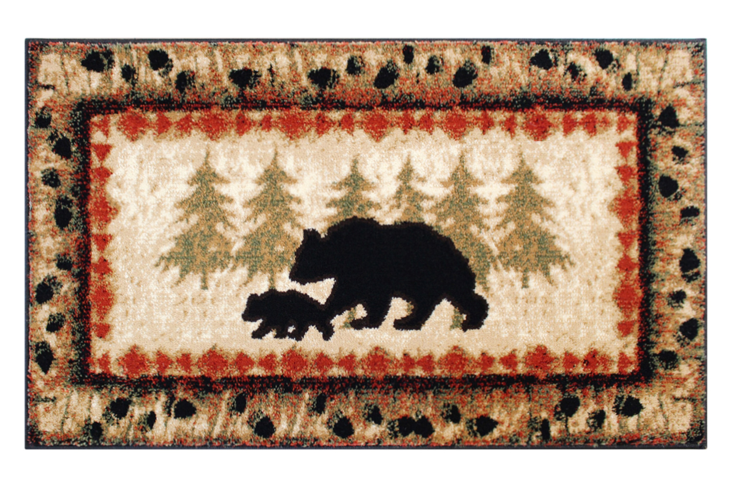 BLNK Ursus Collection Rustic Lodge Wandering Black Bear and Cub Area Rug with Jute Backing - 2'W x 3'L