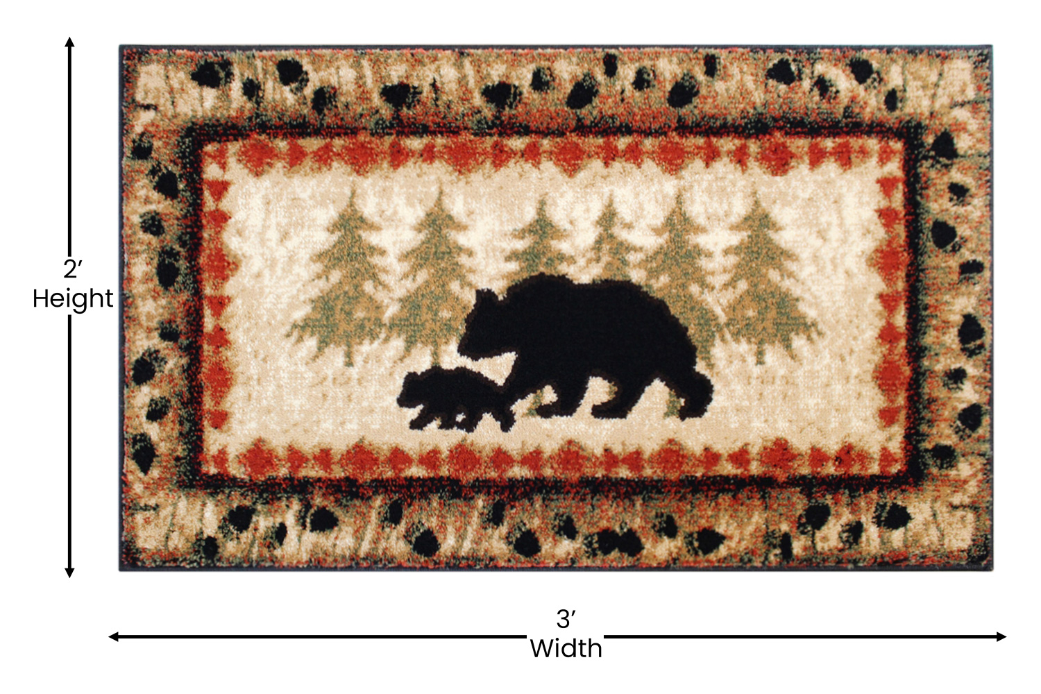 BLNK Ursus Collection Rustic Lodge Wandering Black Bear and Cub Area Rug with Jute Backing - 2'W x 3'L