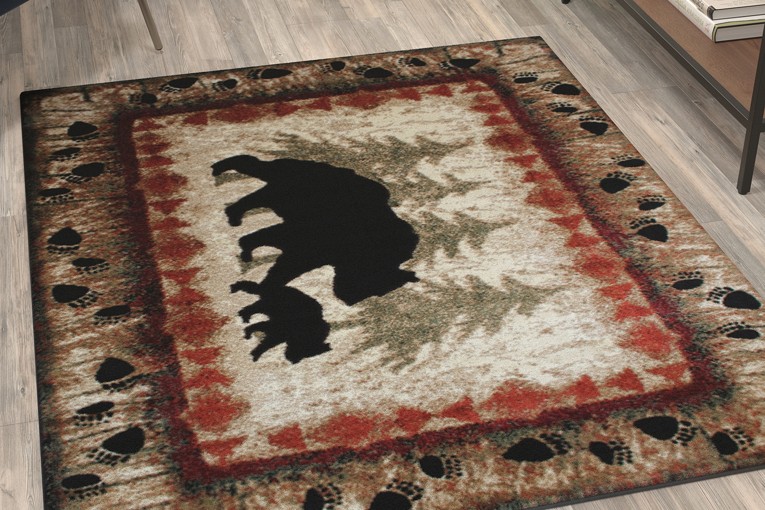 BLNK Ursus Collection Rustic Lodge Wandering Black Bear and Cub Area Rug with Jute Backing - 4'W x 5'L