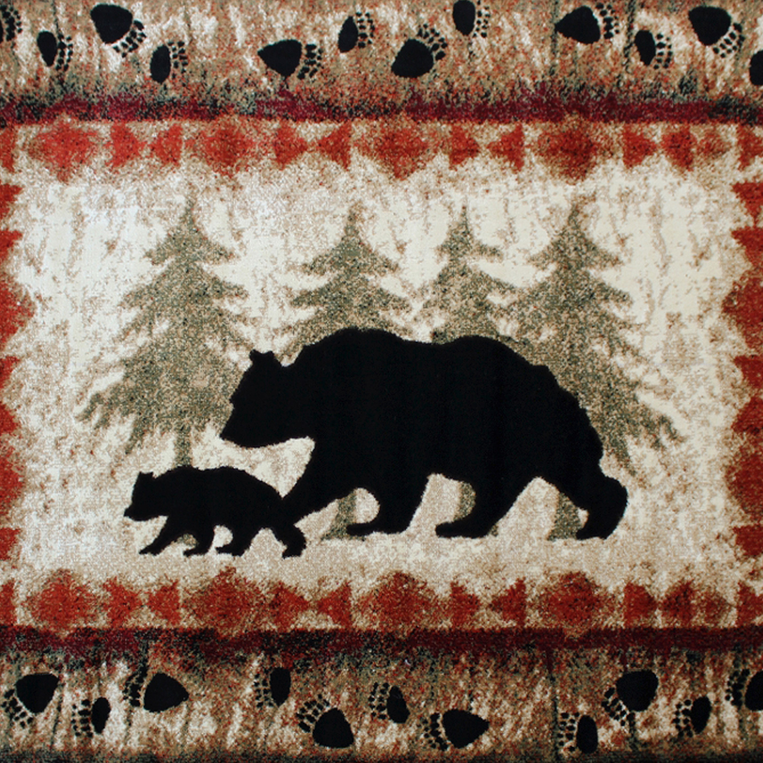 BLNK Ursus Collection Rustic Lodge Wandering Black Bear and Cub Area Rug with Jute Backing - 4'W x 5'L