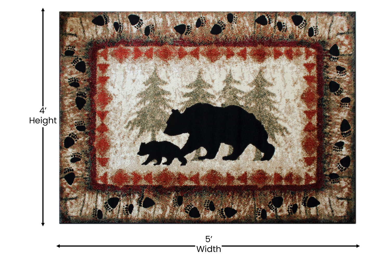 BLNK Ursus Collection Rustic Lodge Wandering Black Bear and Cub Area Rug with Jute Backing - 4'W x 5'L