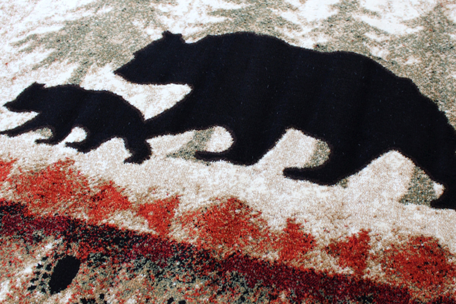 BLNK Ursus Collection Rustic Lodge Wandering Black Bear and Cub Area Rug with Jute Backing - 5'W x 7'L