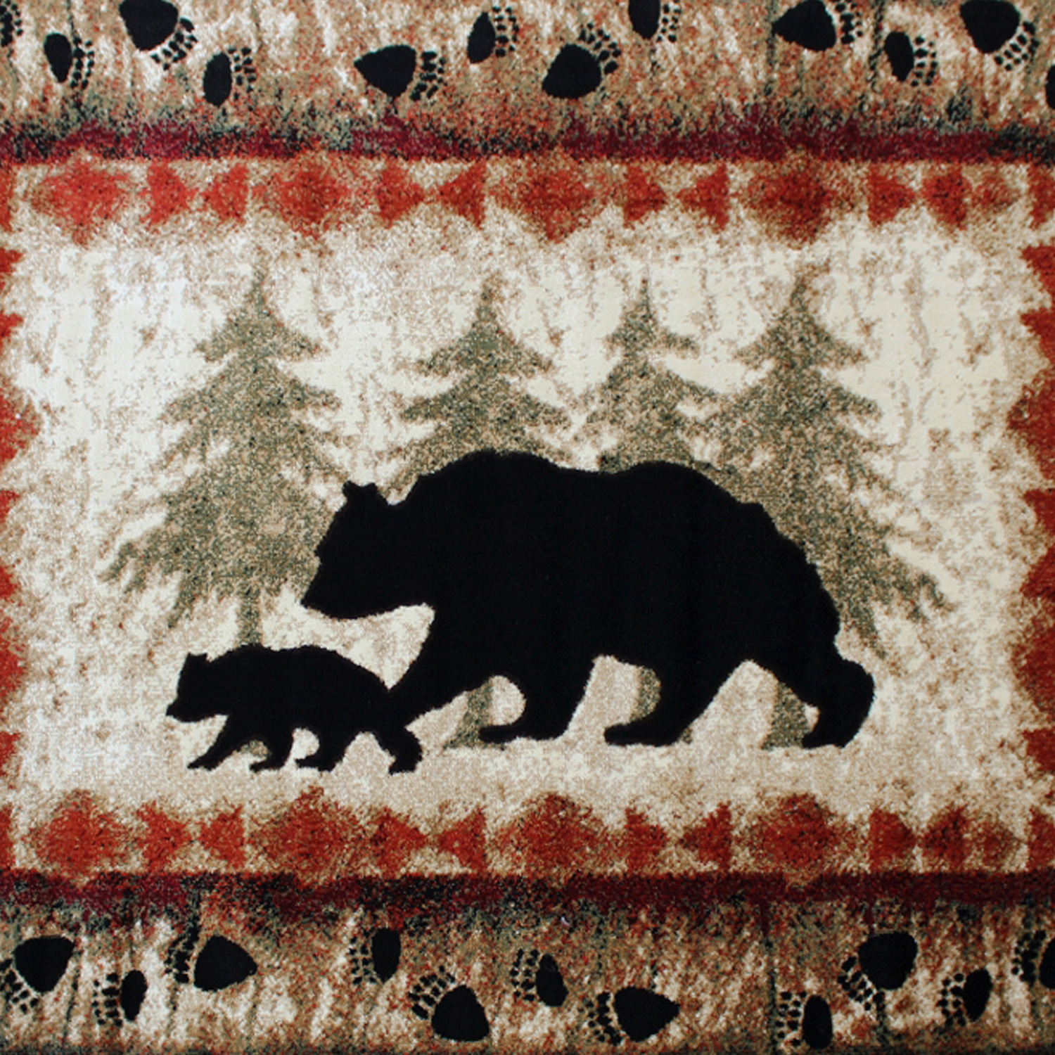 BLNK Ursus Collection Rustic Lodge Wandering Black Bear and Cub Area Rug with Jute Backing - 5'W x 7'L