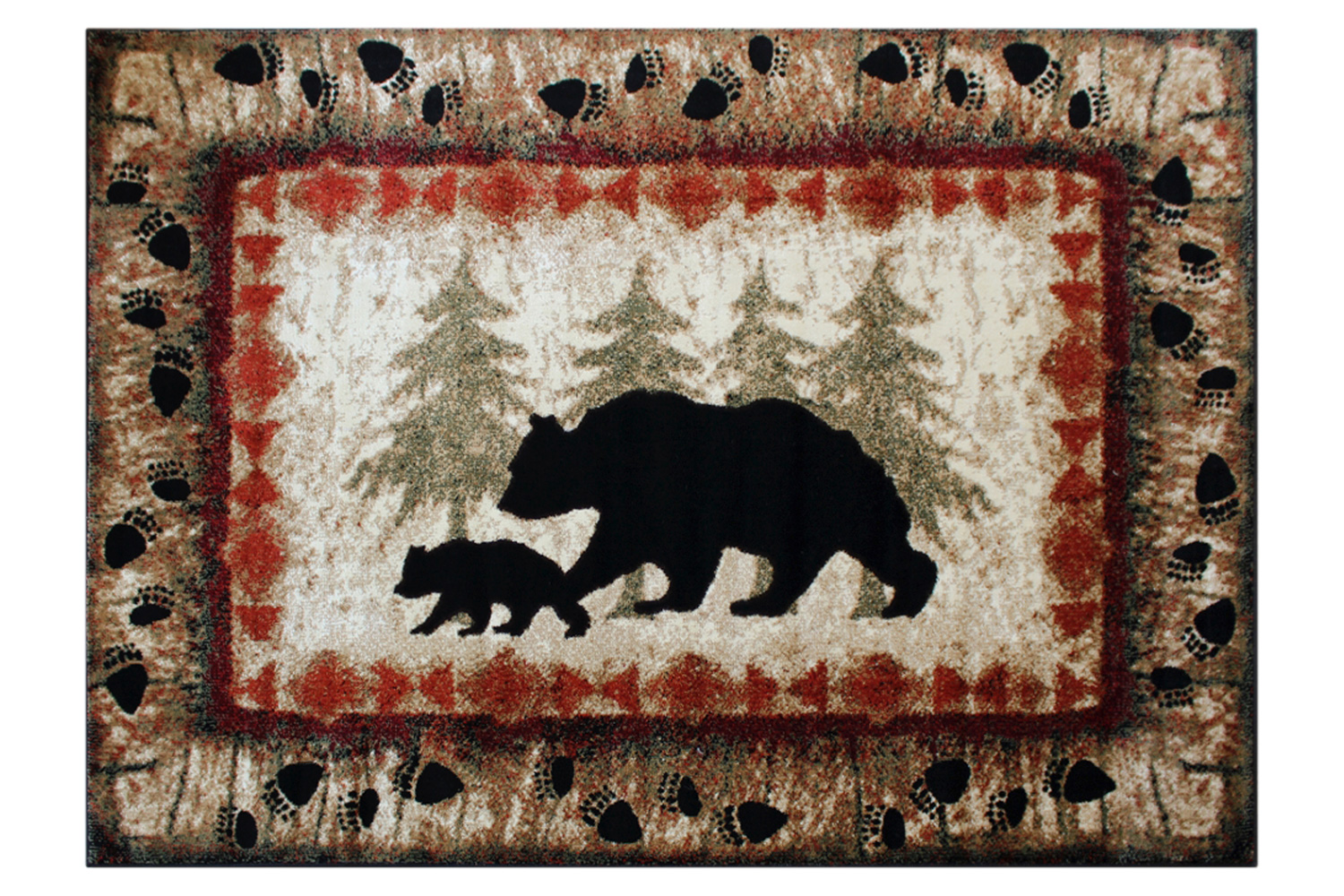 BLNK Ursus Collection Rustic Lodge Wandering Black Bear and Cub Area Rug with Jute Backing - 6'W x 9'L