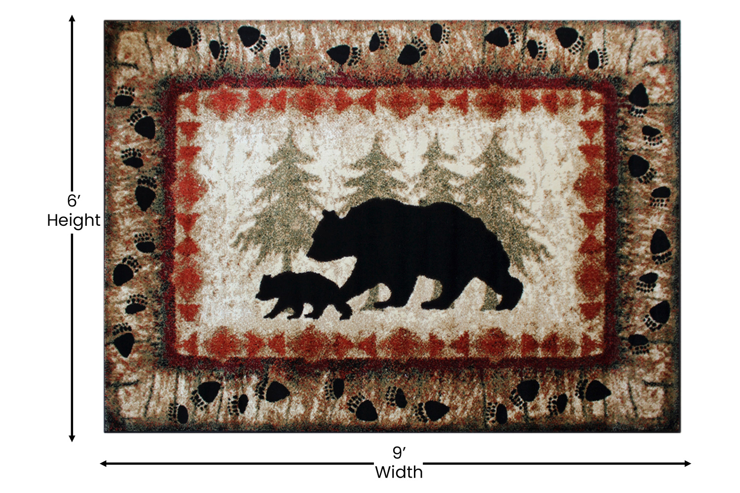 BLNK Ursus Collection Rustic Lodge Wandering Black Bear and Cub Area Rug with Jute Backing - 6'W x 9'L