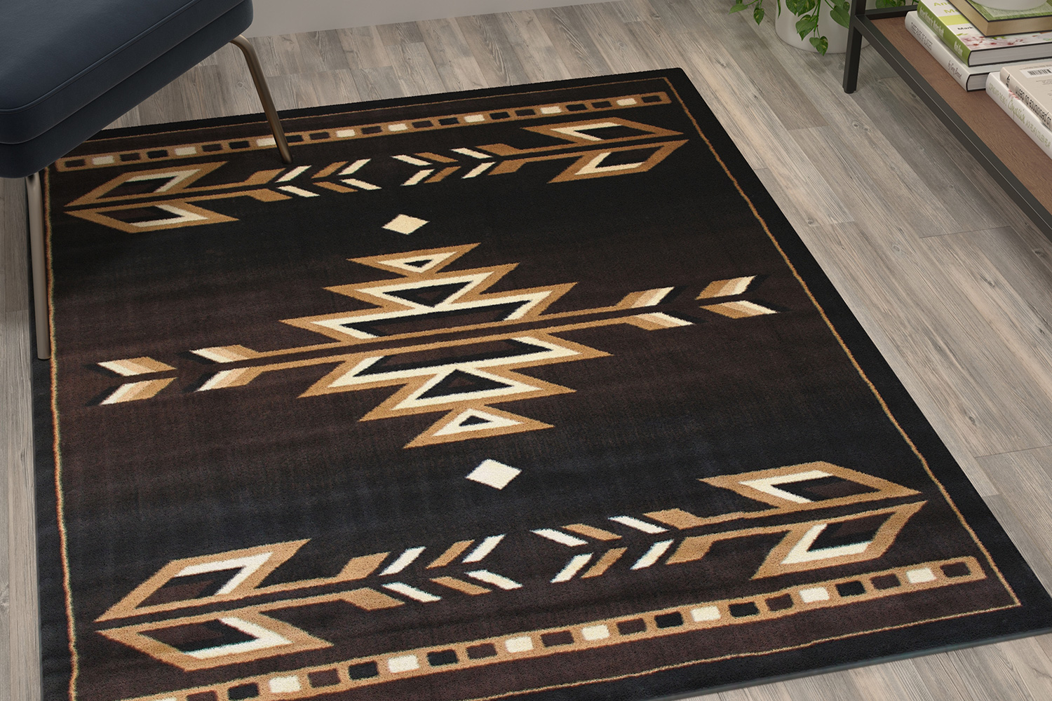 BLNK Amado Collection Southwestern Style Olefin Accent Area Rug with Jute Backing - Brown, 4'W x 5'L