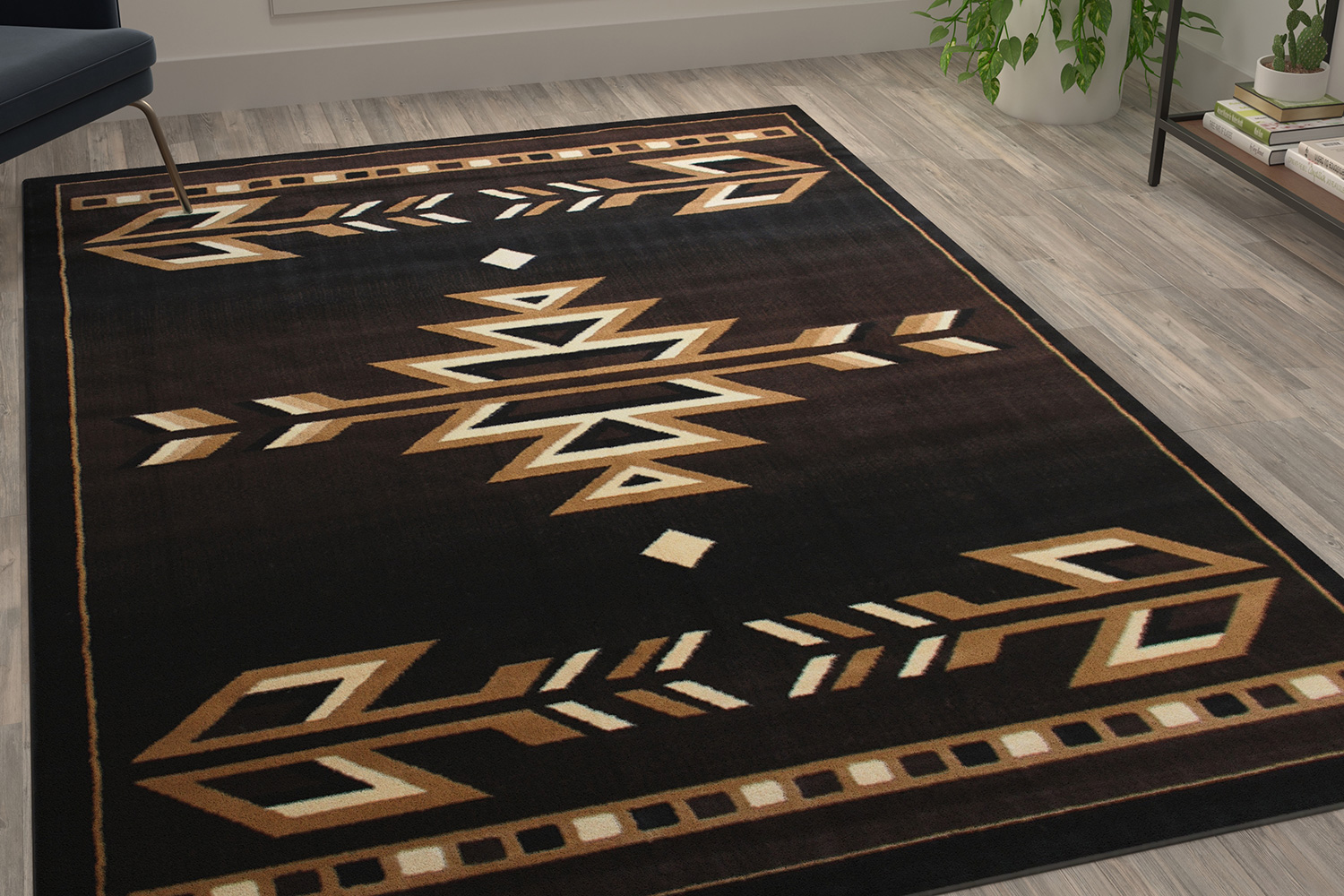BLNK Amado Collection Southwestern Style Olefin Accent Area Rug with Jute Backing - Brown, 6'W x 9'L