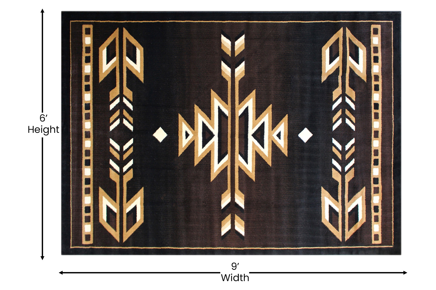 BLNK Amado Collection Southwestern Style Olefin Accent Area Rug with Jute Backing - Brown, 6'W x 9'L