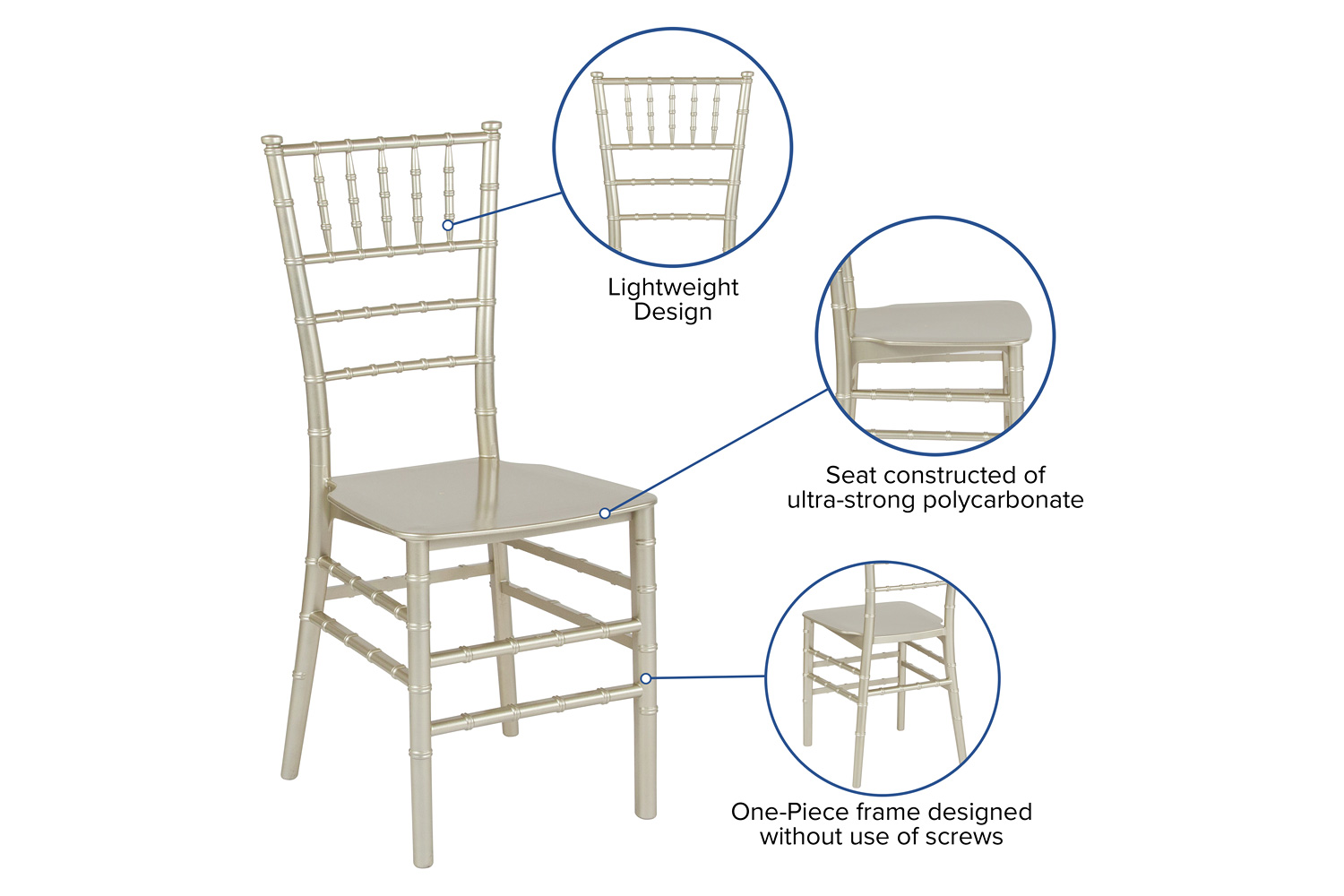 BLNK HERCULES Series Resin Stacking Chiavari Chair - Champagne