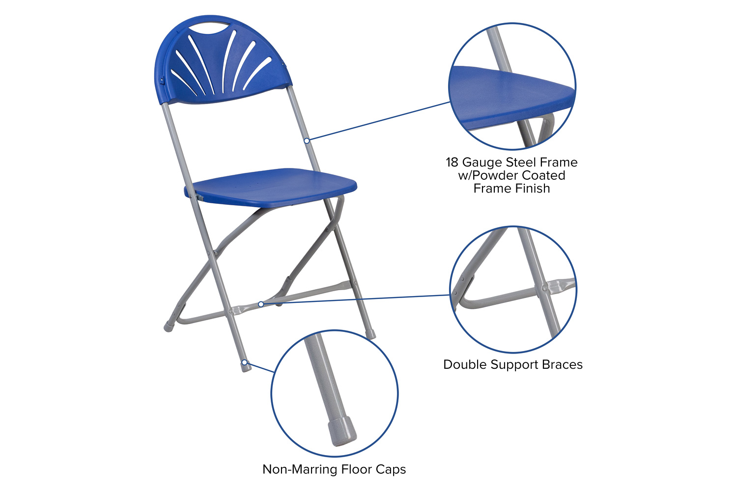 BLNK HERCULES Series Plastic Fan Back Folding Chair - Blue