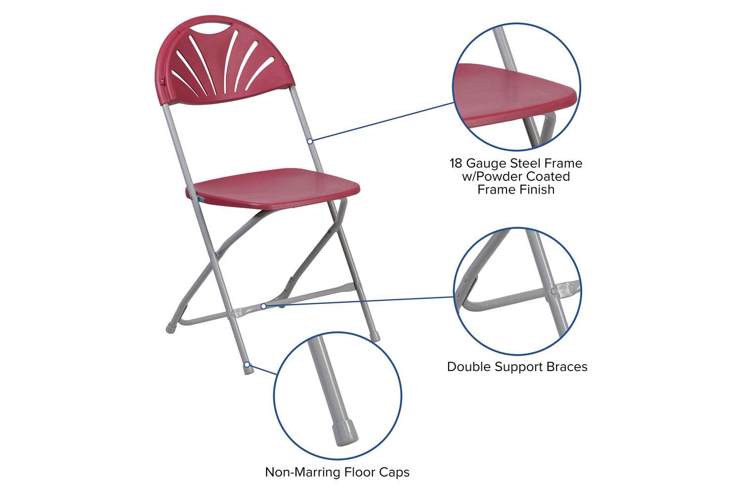 BLNK HERCULES Series Plastic Fan Back Folding Chair - Burgundy