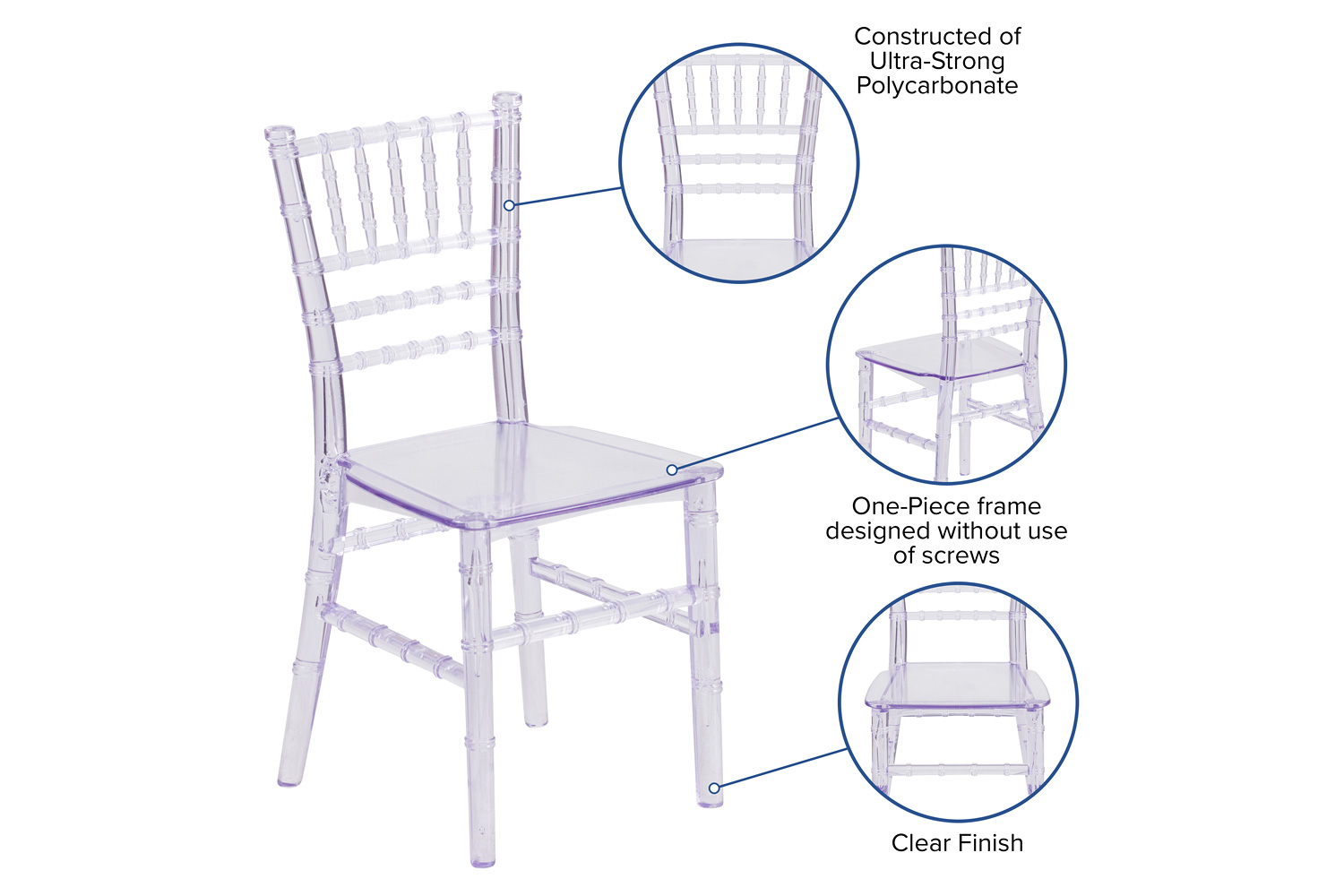 BLNK HERCULES Child’s Resin Party and Event Chiavari Chair - Transparent Crystal