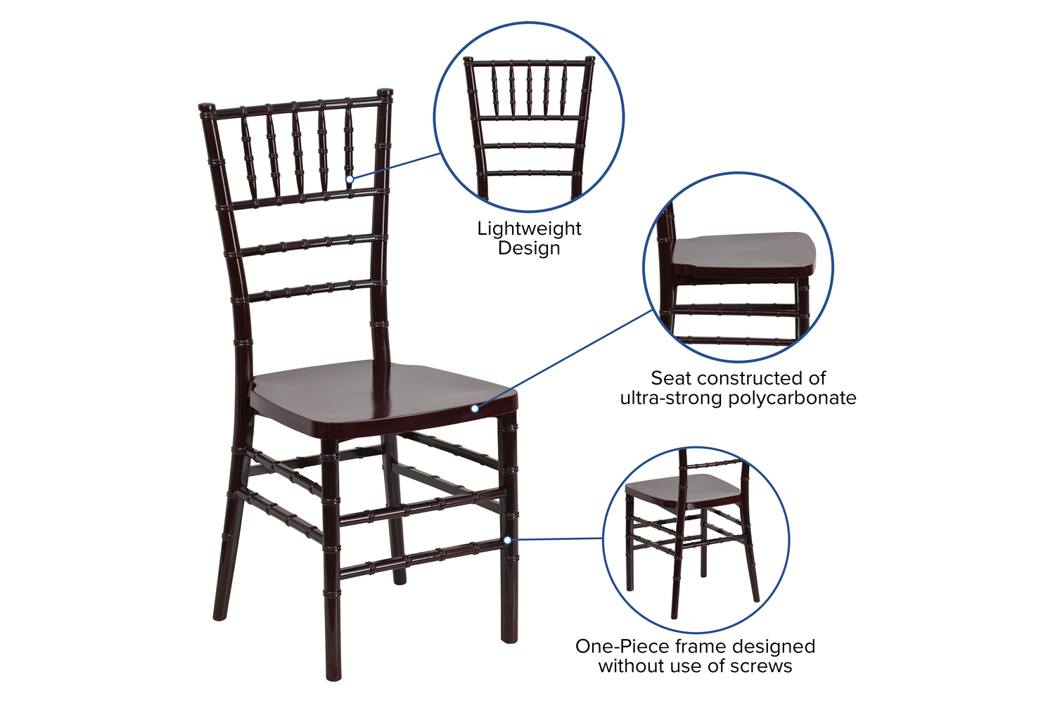 BLNK HERCULES PREMIUM Series Resin Stacking Chiavari Chair - Mahogany