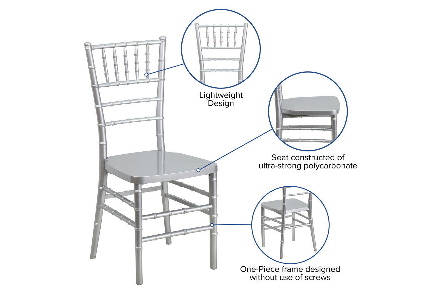BLNK HERCULES PREMIUM Series Resin Stacking Chiavari Chair - Silver