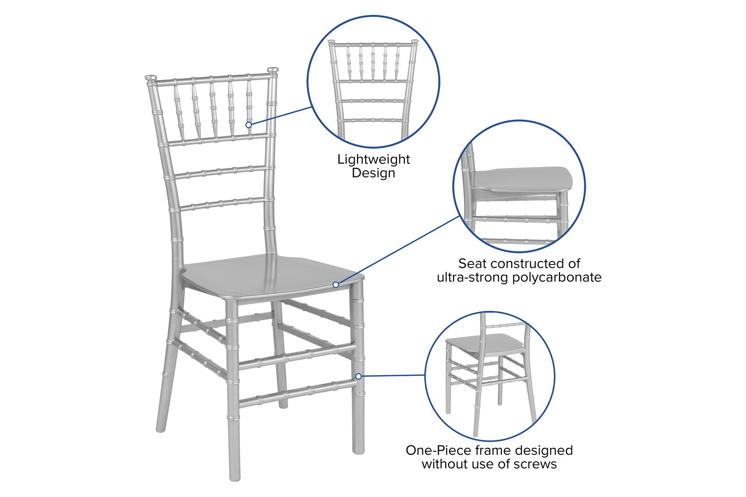 BLNK HERCULES Series Resin Stacking Chiavari Chair - Silver