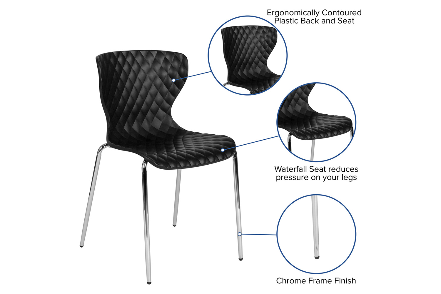 BLNK Lowell Plastic Contemporary Design Stack Chair - Black