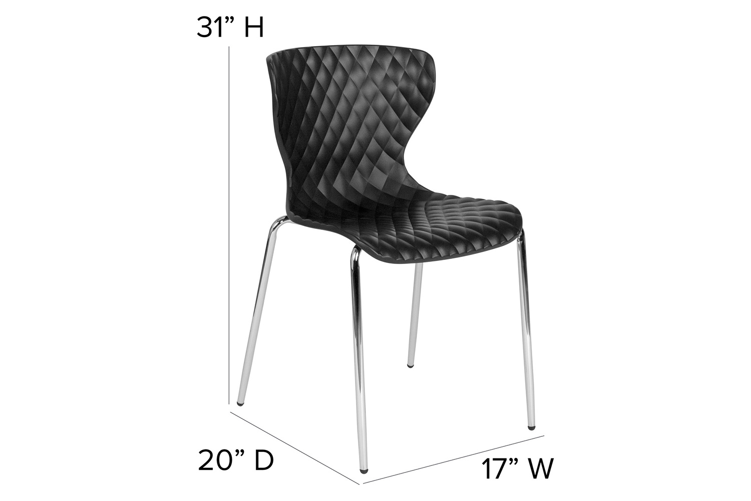 BLNK Lowell Plastic Contemporary Design Stack Chair - Black