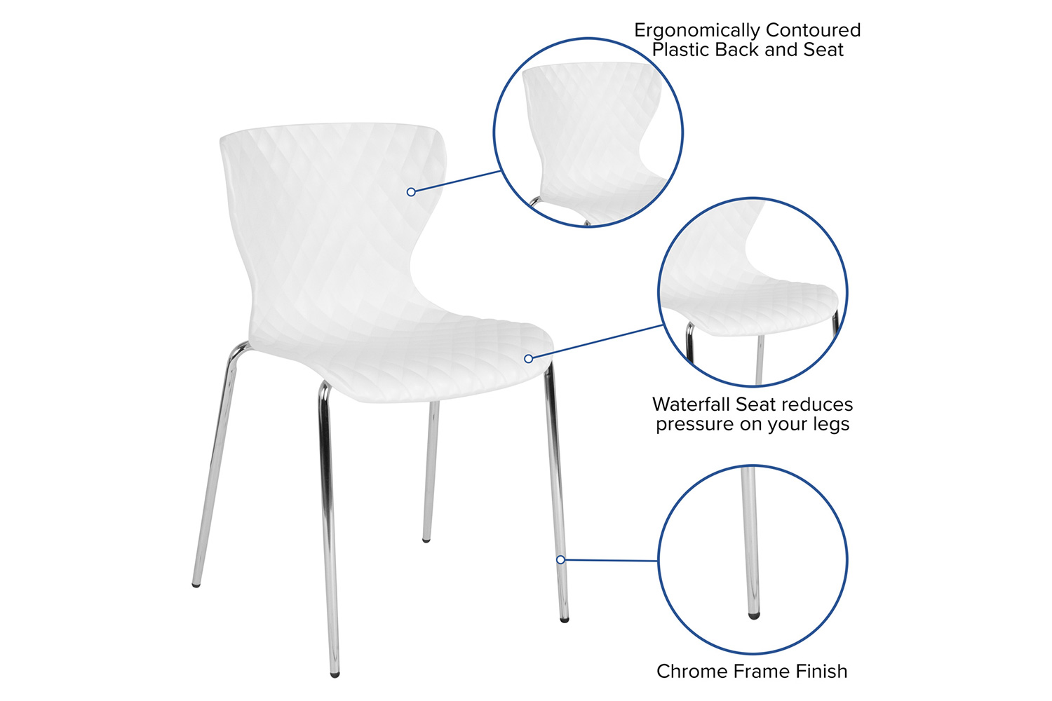 BLNK Lowell Plastic Contemporary Design Stack Chair - White
