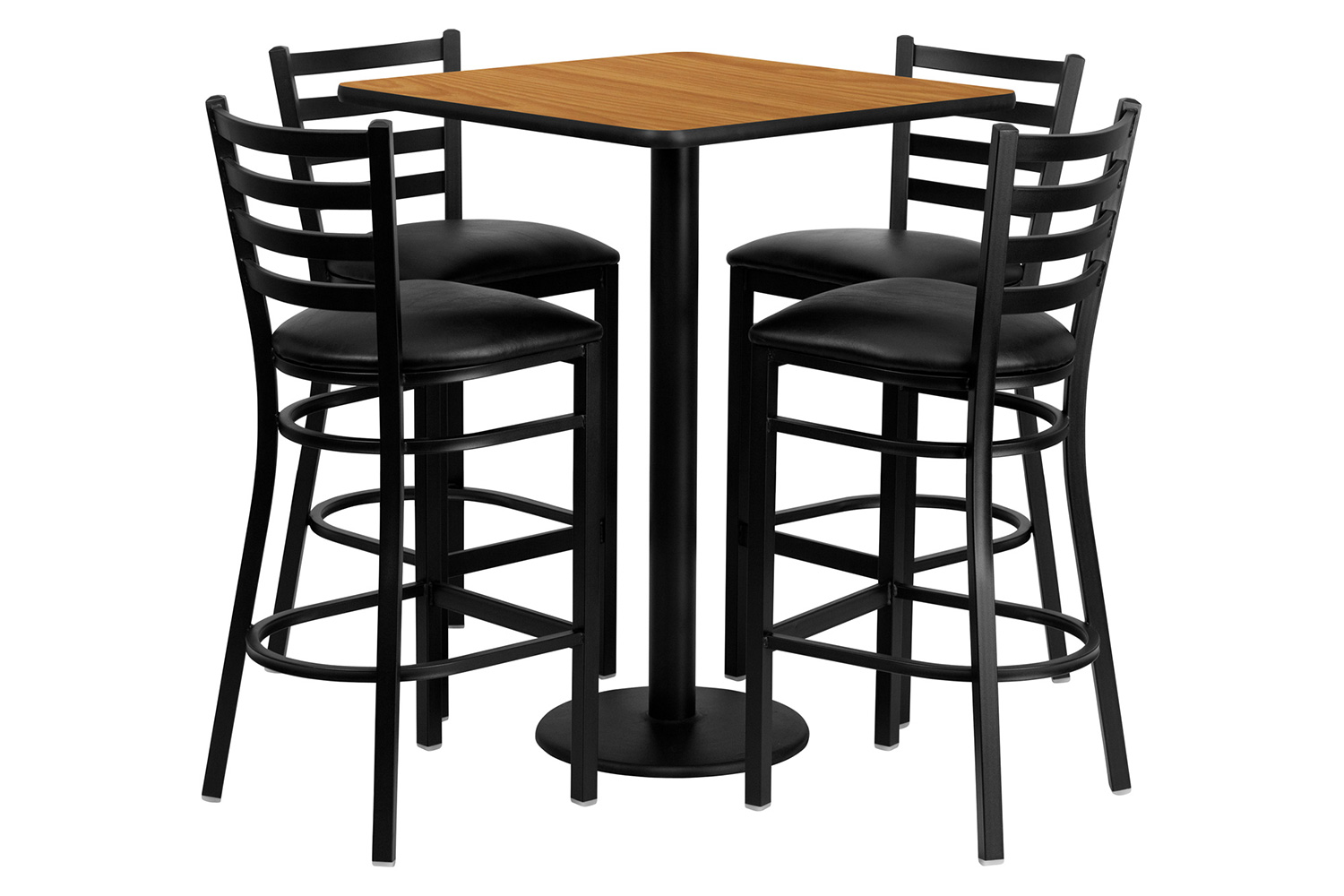 BLNK - Clark Square Laminate Table Set with 4 Ladder Back Metal Bar Stools with Black Vinyl Seat