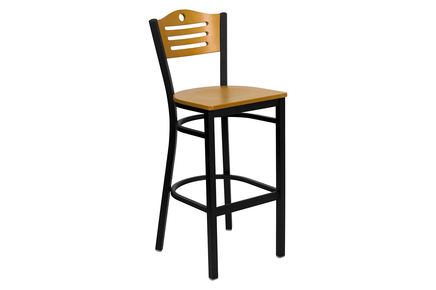 BLNK - Clark Square Laminate Table Set with 4 Wood Slat Back Metal Bar Stools with Black Vinyl Seat