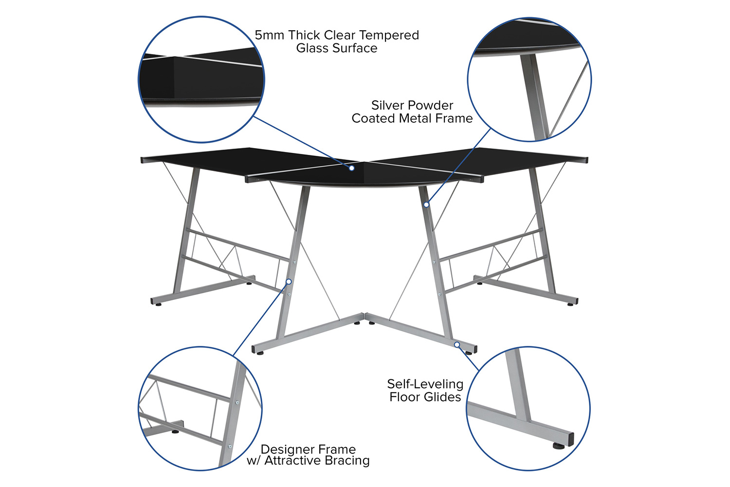 BLNK Ginny L-Shaped Computer Desk - Black
