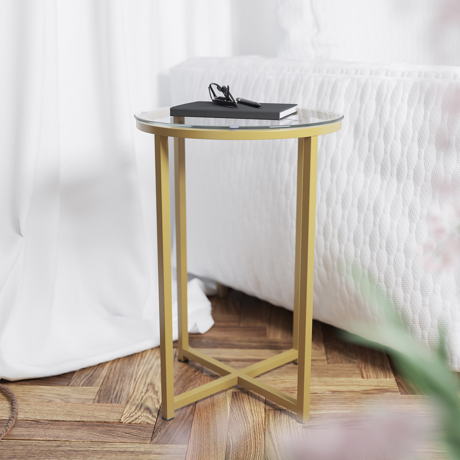 BLNK Greenwich Collection Coffee and End Table Set with Clear Glass Top 3 Piece - Brushed Gold