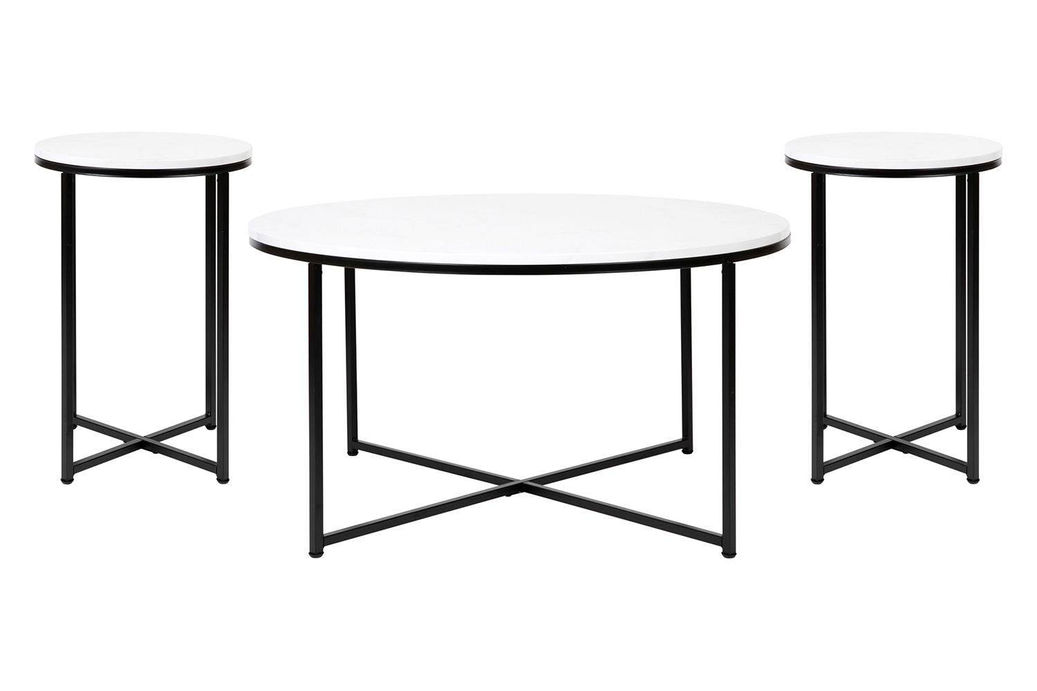 BLNK - Hampstead Collection Coffee and End Table Set with White Marbled Laminate Top 3 Piece