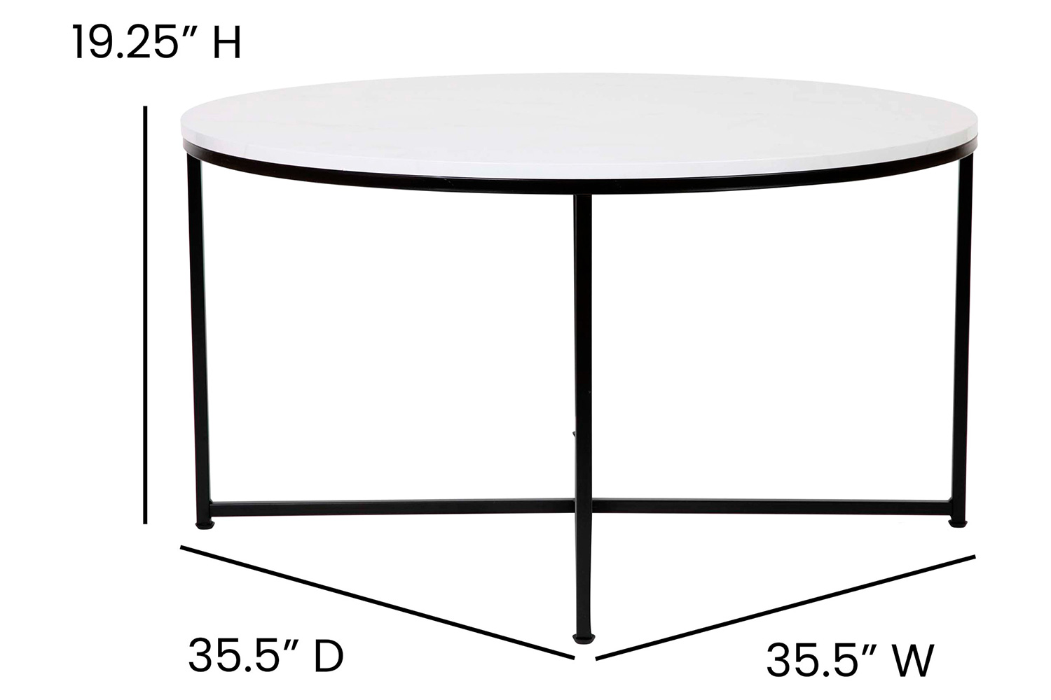 BLNK Hampstead Collection Coffee and End Table Set with White Marbled Laminate Top 3 Piece - Matte Black