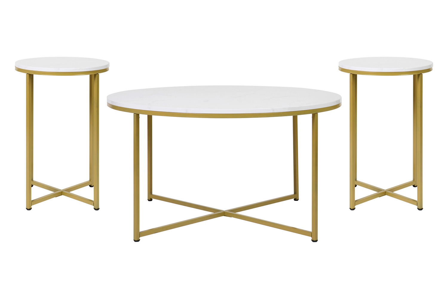 BLNK Hampstead Collection Coffee and End Table Set with White Marbled Laminate Top 3 Piece - Brushed Gold