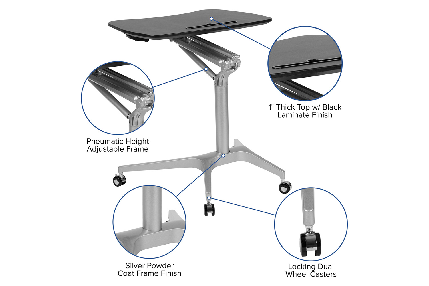 BLNK Gia Mobile Stand-Up Computer Ergonomic Desk - Black