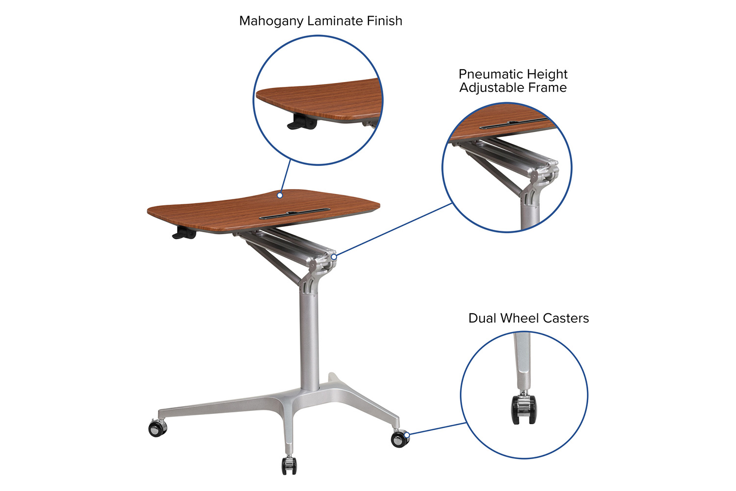 BLNK Gia Mobile Stand-Up Computer Ergonomic Desk - Mahogany