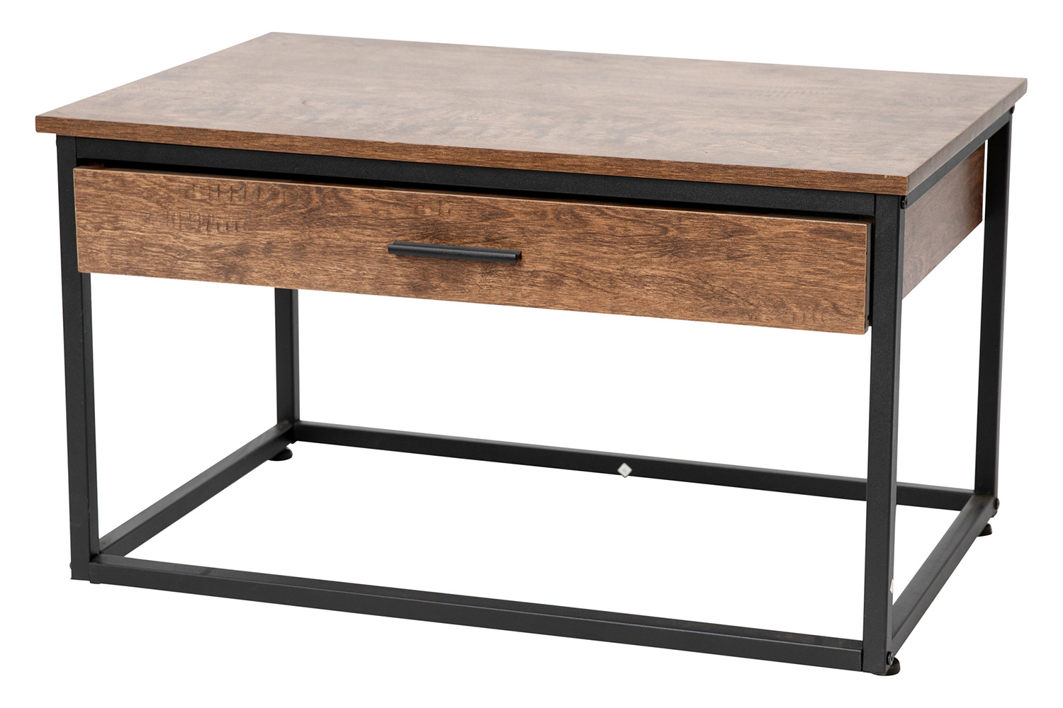 BLNK - Emerson Modern Nesting Coffee Table Set with Storage Drawer in Walnut Finish with Black Sled Base Metal Frames 2 Piece