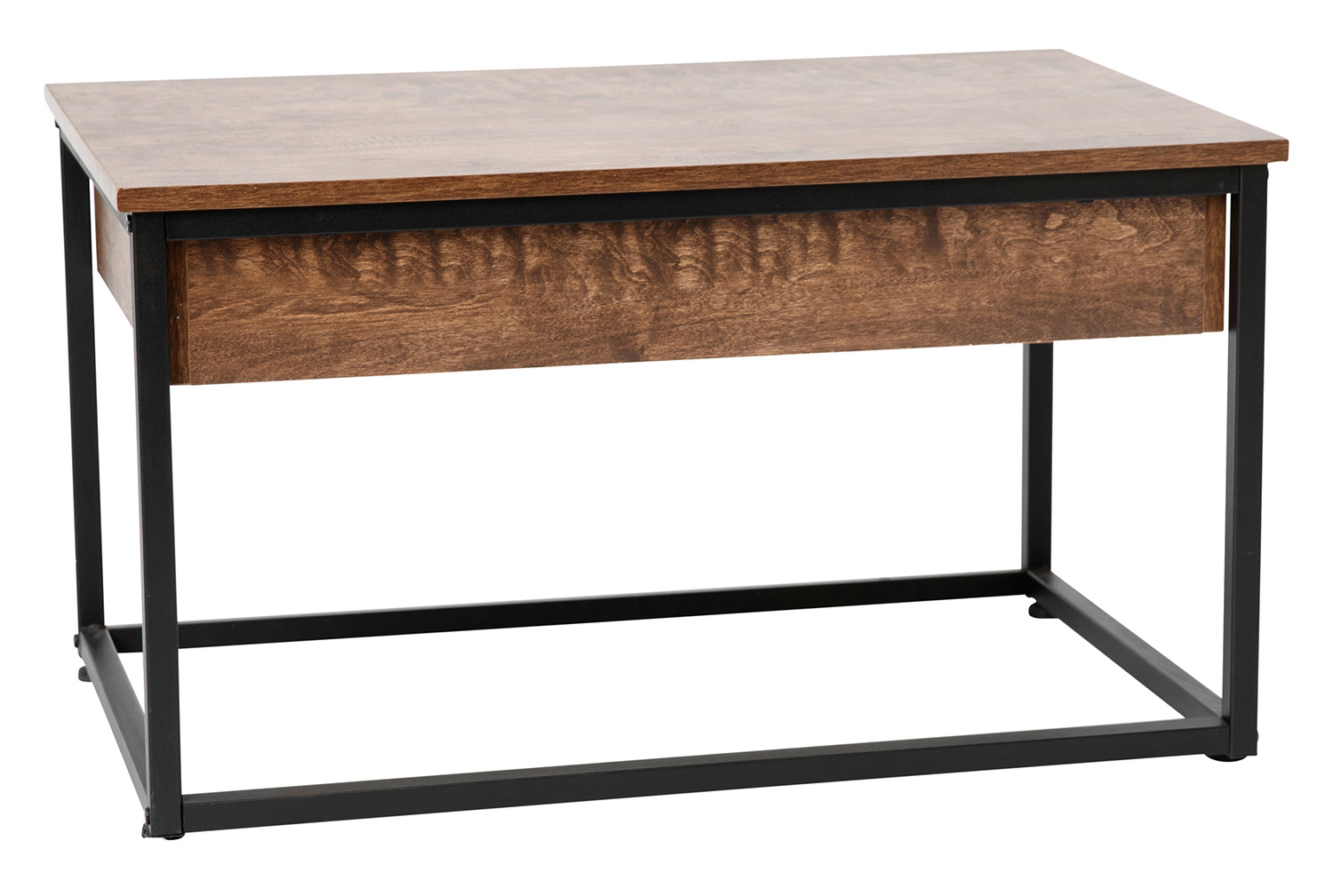 BLNK - Emerson Modern Nesting Coffee Table Set with Storage Drawer in Walnut Finish with Black Sled Base Metal Frames 2 Piece