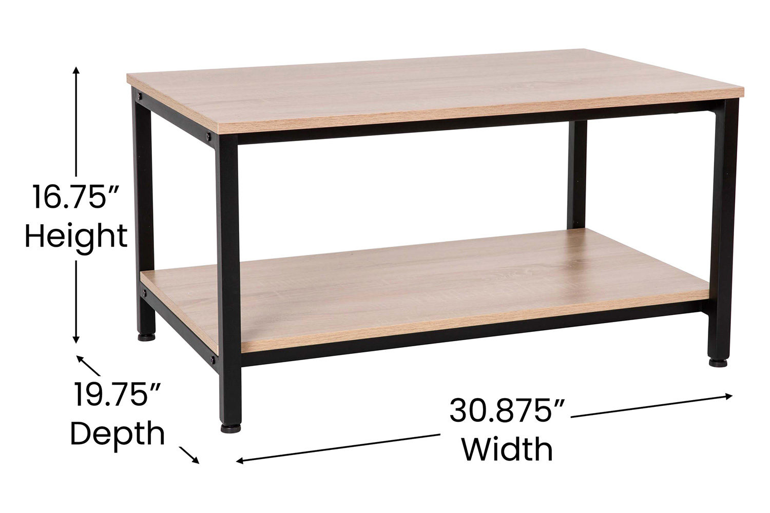 BLNK - Finley Modern Industrial 2 Tier Rectangular Metal and Driftwood Coffee Table
