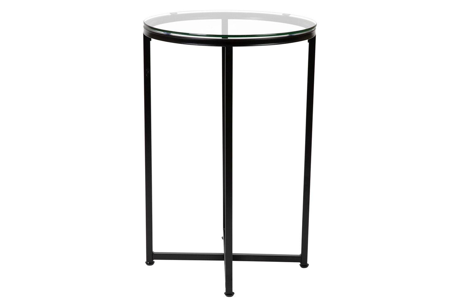 BLNK Greenwich Collection Modern Clear Glass End Table with Crisscross Frame - Matte Black