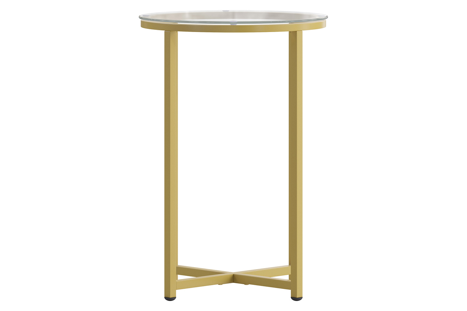 BLNK Greenwich Collection Modern Clear Glass End Table with Crisscross Frame - Brushed Gold