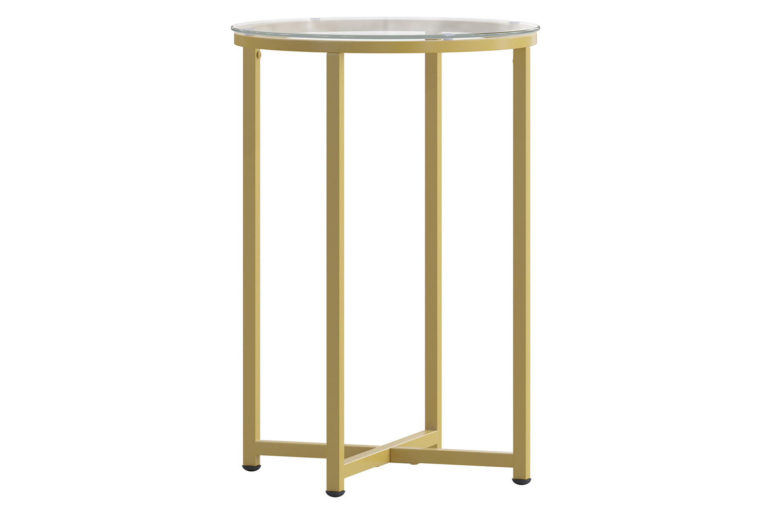 BLNK Greenwich Collection Modern Clear Glass End Table with Crisscross Frame - Brushed Gold