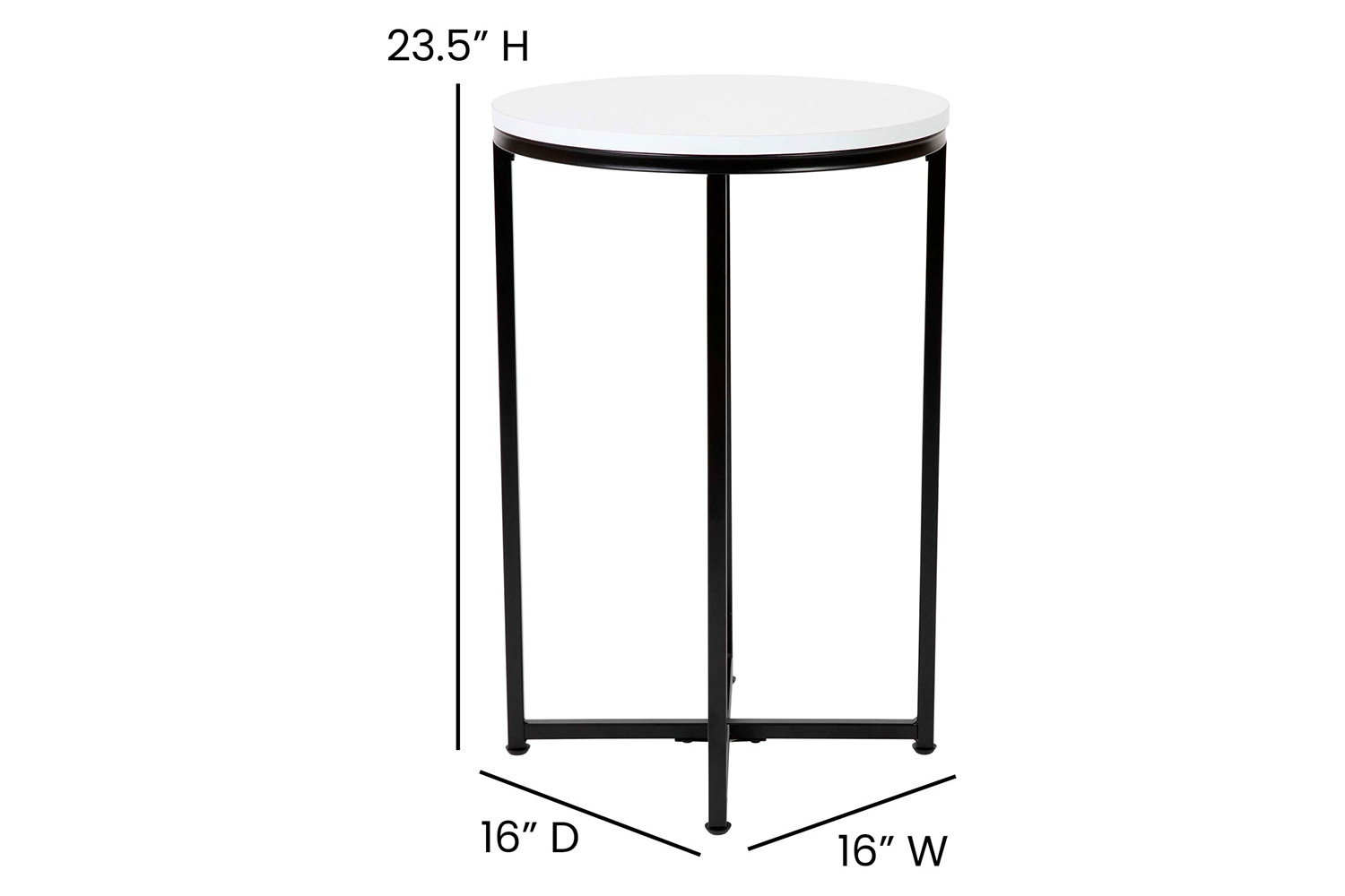BLNK Hampstead Collection Modern End Table with White Laminate Top - Matte Black