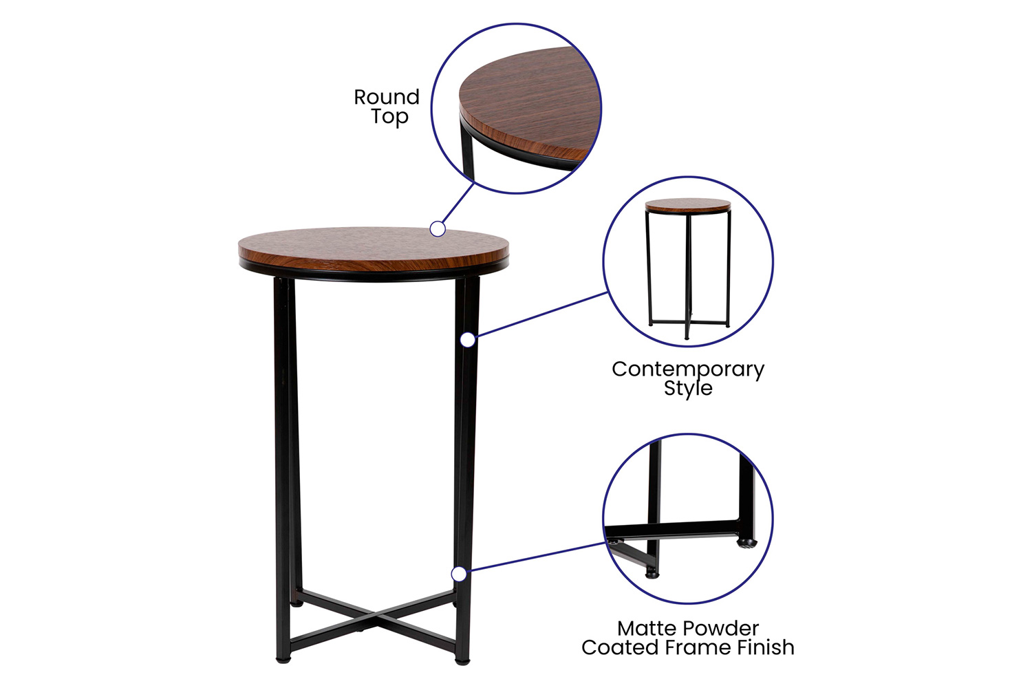 BLNK - Hampstead Collection Modern End Table with Walnut Laminate Top